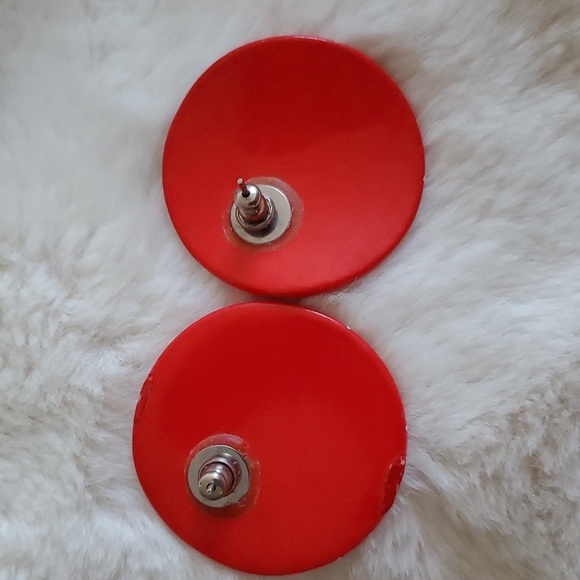 VINTAGE RETRO ROUND RED CIRCLE POST EARRINGS BUNDLE AND SAVE - Picture 4 of 4